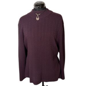 Lennie for Nina Leonard Plum Cable Knit Mock Neck Sweater